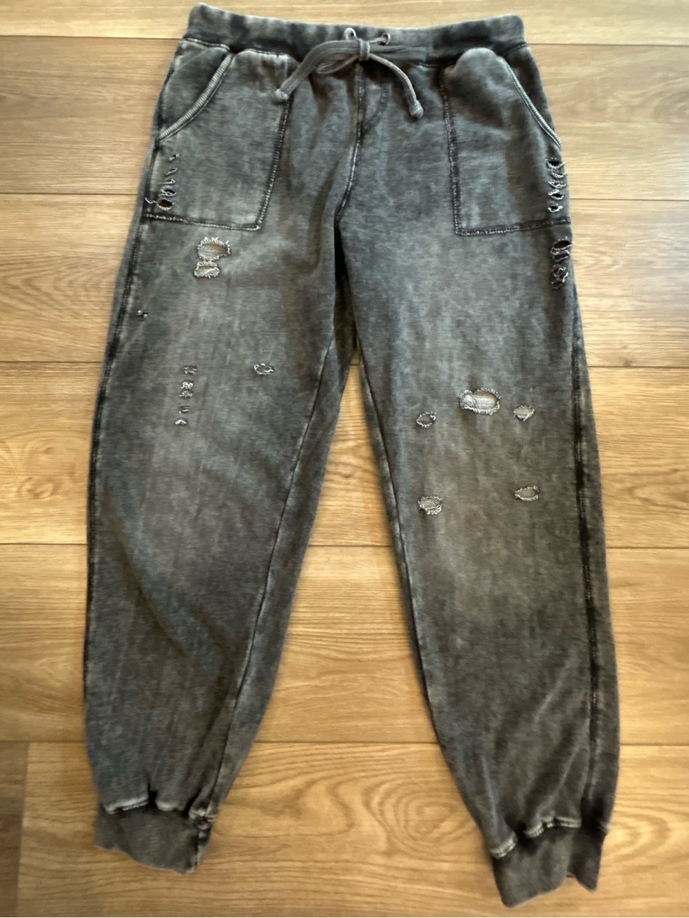 Ocean Drive Mineral Wash Distressed Jogger Sweatpants Gray Medium